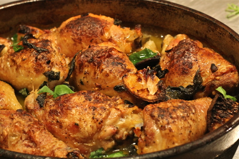 Roasted Chicken with Basil and Lemons