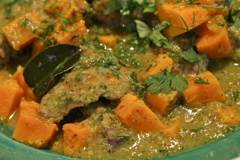 Green Chicken Curry with Butternut Squash and Dill
