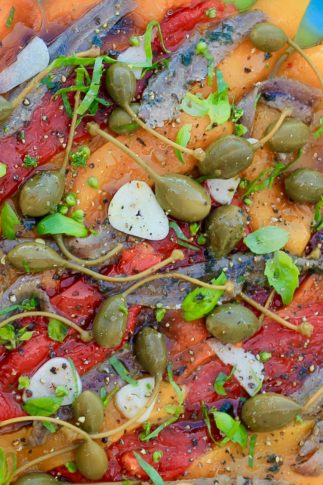 Char-grilled Peppers with Anchovy and Caper Berries