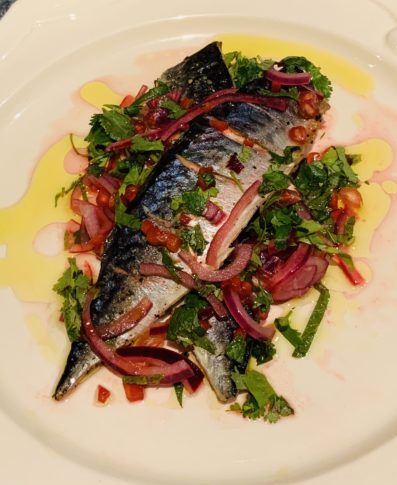 Grilled Mackerel with a Spicy Pomegranate Salsa