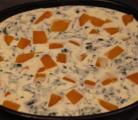 Butternut squash clafouti ready for the oven