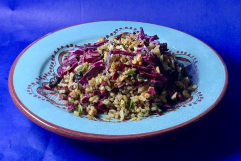 TFarro Salad with Shaved Red Cabbage and Tangy Pomegranate Molasses Dressing