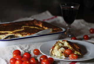 Savory Clafouti with Cherry tomatoes and Soft Sheep cheese