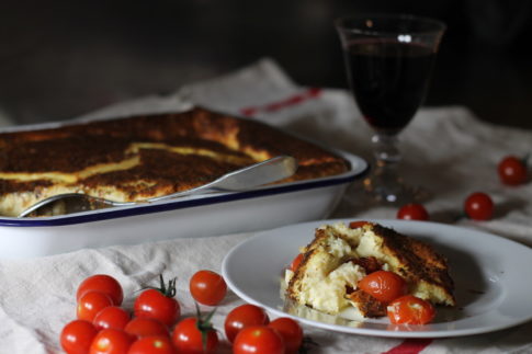 Savoury Clafouti with Cherry Tomatoes and Soft Sheep Cheese