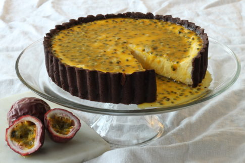 Ricotta Tart with Chocolate Crust and Passion Fruit Glaze