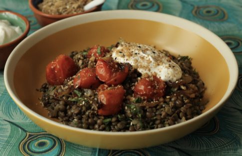 French Green Lentils with Sautéed Tomatoes and Toasted Nuts and Seeds