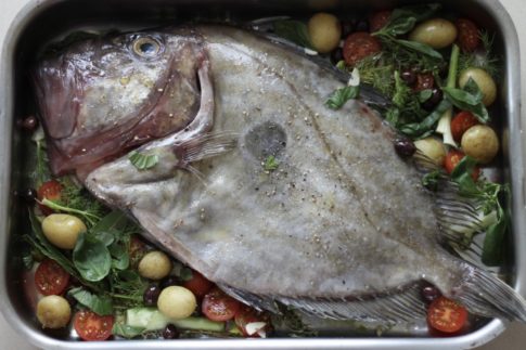 Roasted John Dory with Tomatoes, Olives and Herbs