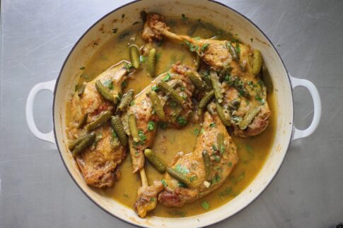 Braised Chicken Legs with Vinegar and Cornichon