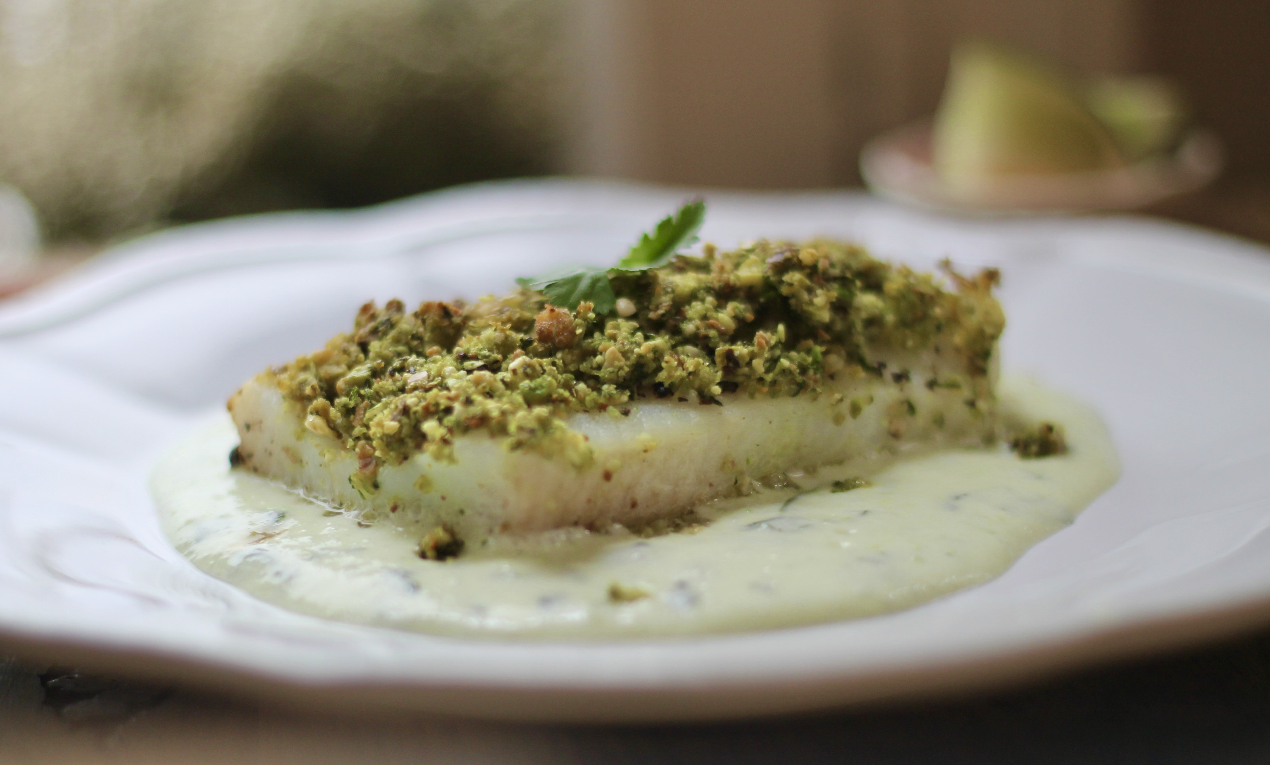 Baked fish fillets with coconut cilantro sauce