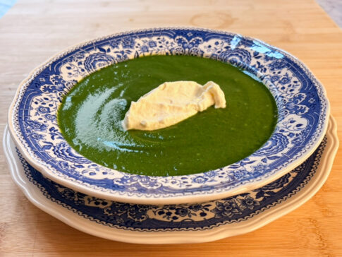 Spinach, Leek & Potato Soup with Overnight Lemon Cream